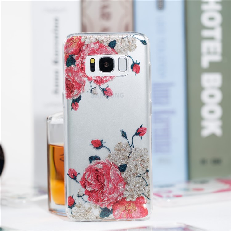 Clear IMD Glitter Powder Patterned TPU Mobile Accessory Casing for Samsung Galaxy S8 G950 - Roses-4
