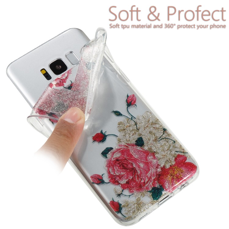 Clear IMD Glitter Powder Patterned TPU Mobile Accessory Casing for Samsung Galaxy S8 G950 - Roses-6