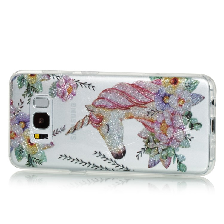 Clear IMD Glitter Powder Patterned TPU Mobile Accessory Shell for Samsung Galaxy S8 G950 - Sleeping Unicorn-2