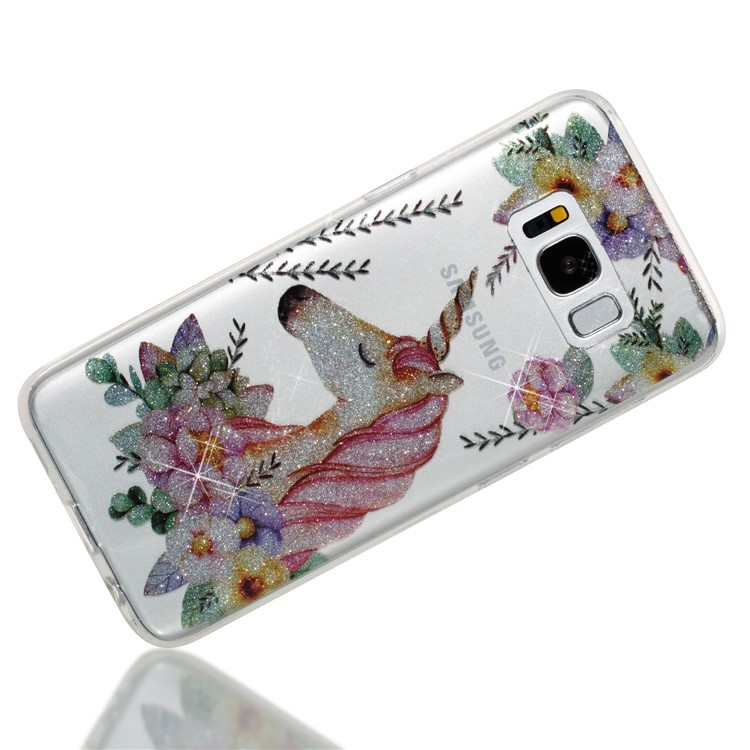 Clear IMD Glitter Powder Patterned TPU Mobile Accessory Shell for Samsung Galaxy S8 G950 - Sleeping Unicorn-3