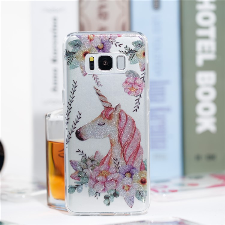 Clear IMD Glitter Powder Patterned TPU Mobile Accessory Shell for Samsung Galaxy S8 G950 - Sleeping Unicorn-4