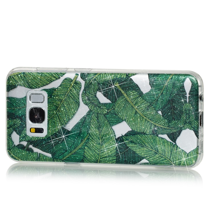 Clear IMD Glitter Powder Patterned TPU Mobile Accessory Casing Cover for Samsung Galaxy S8 G950 - Green Leaves-2