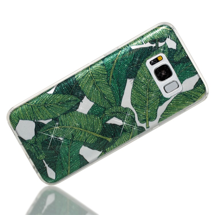 Clear IMD Glitter Powder Patterned TPU Mobile Accessory Casing Cover for Samsung Galaxy S8 G950 - Green Leaves-3