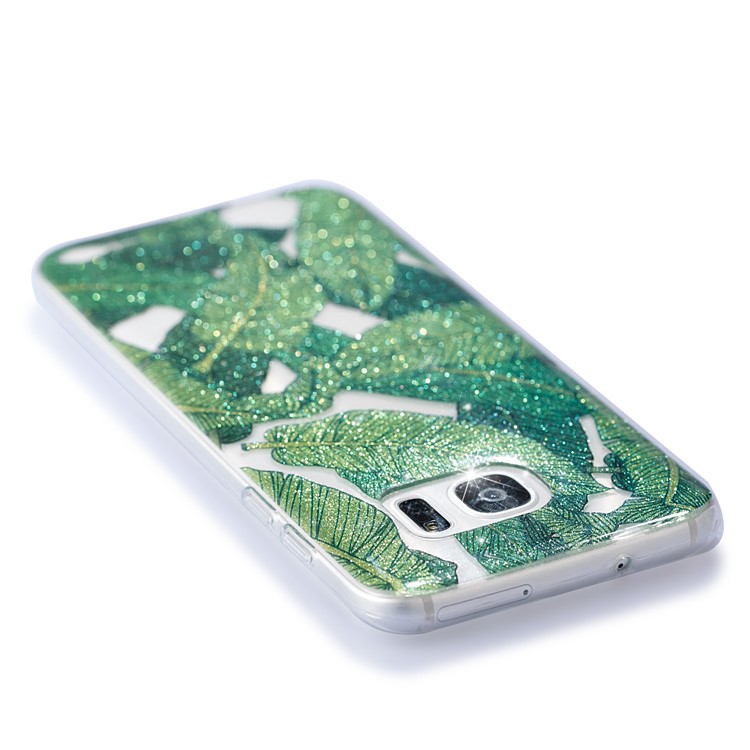 Clear IMD Glitter Powder Patterned TPU Mobile Accessory Casing Cover for Samsung Galaxy S8 G950 - Green Leaves-5