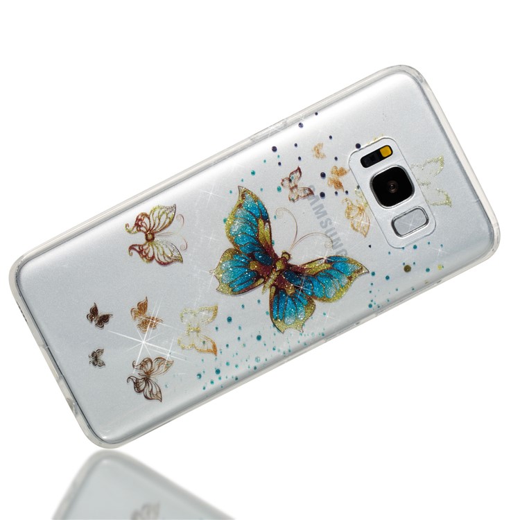 Clear IMD Glitter Powder Patterned TPU Mobile Case for Samsung Galaxy S8 G950 - Shiny Butterflies-3