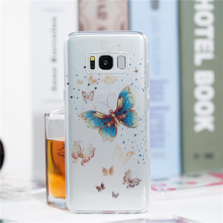 Clear IMD Glitter Powder Patterned TPU Mobile Case for Samsung Galaxy S8 G950 - Shiny Butterflies-4