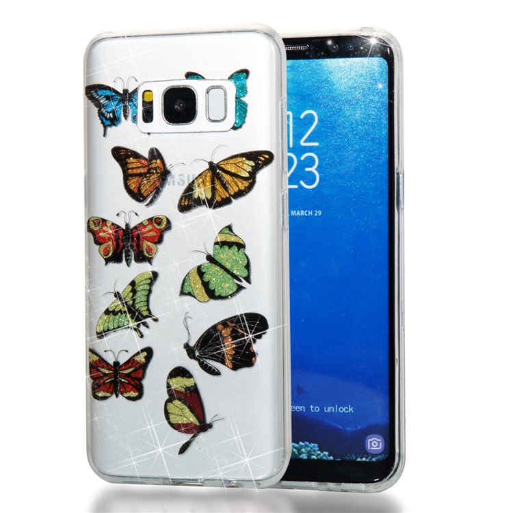Clear IMD Glitter Powder Patterned TPU Mobile Casing for Samsung Galaxy S8 G950 - Colorful Butterflies-1