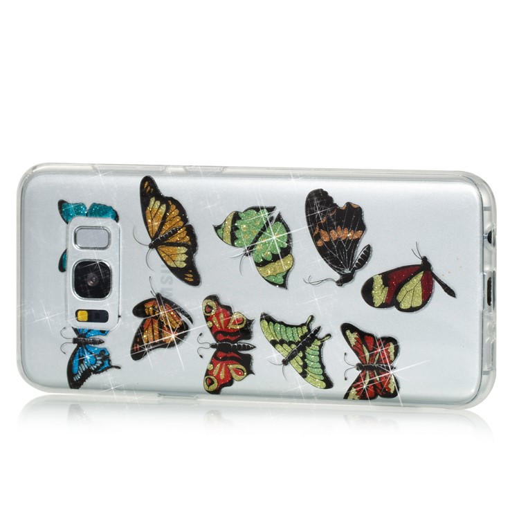 Clear IMD Glitter Powder Patterned TPU Mobile Casing for Samsung Galaxy S8 G950 - Colorful Butterflies-2