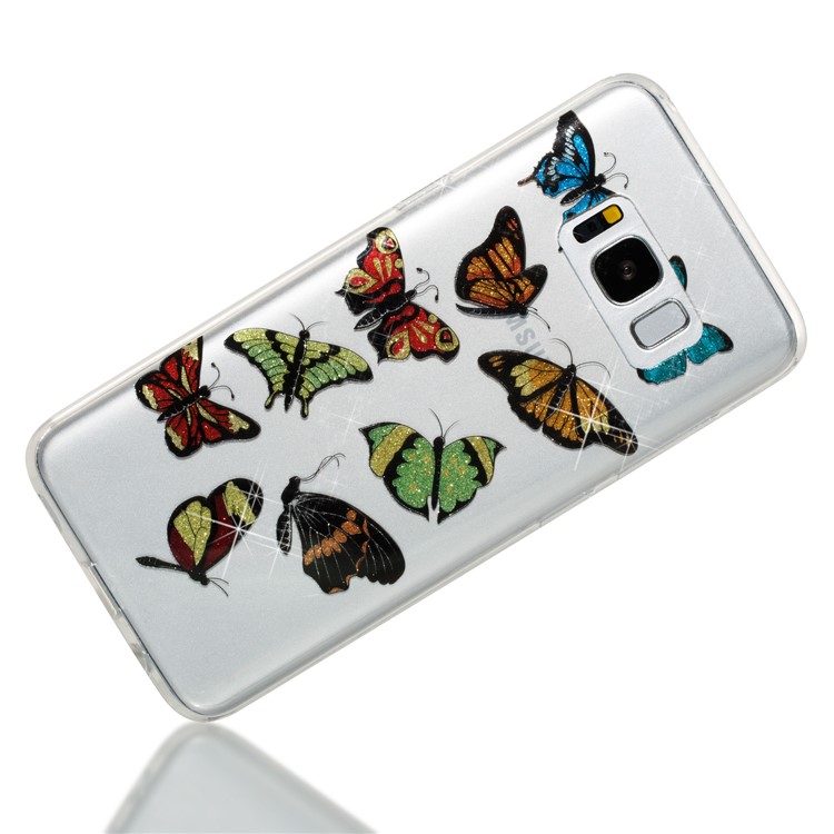 Clear IMD Glitter Powder Patterned TPU Mobile Casing for Samsung Galaxy S8 G950 - Colorful Butterflies-3