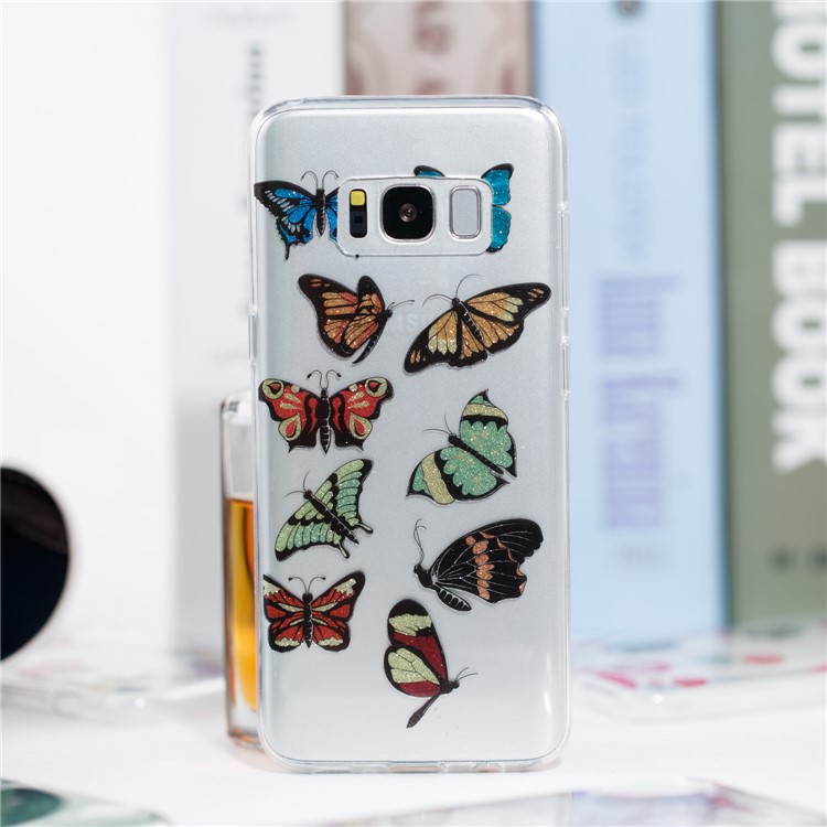Clear IMD Glitter Powder Patterned TPU Mobile Casing for Samsung Galaxy S8 G950 - Colorful Butterflies-4