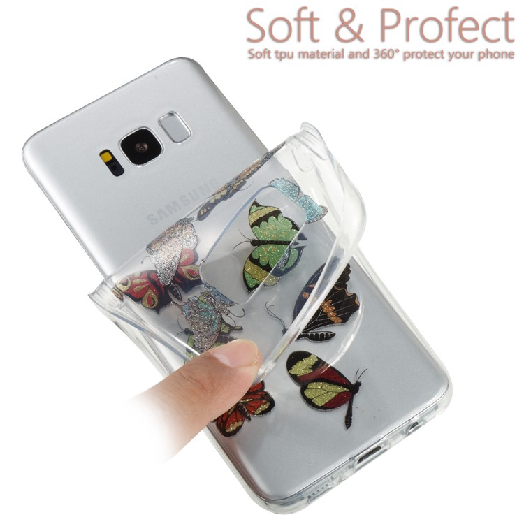 Clear IMD Glitter Powder Patterned TPU Mobile Casing for Samsung Galaxy S8 G950 - Colorful Butterflies-6