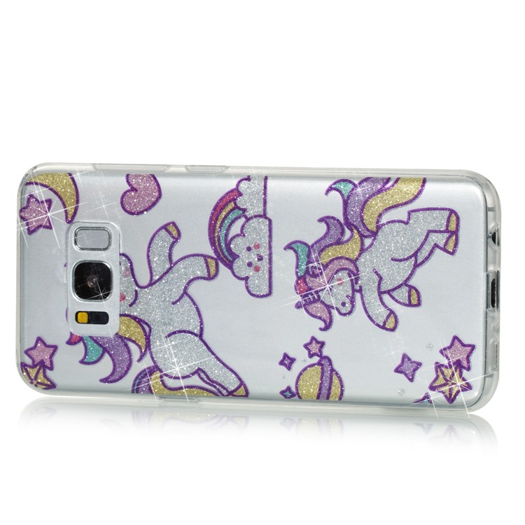 Clear IMD Glitter Powder Patterned TPU Mobile Shell for Samsung Galaxy S8 G950 - Playing Unicorn-2