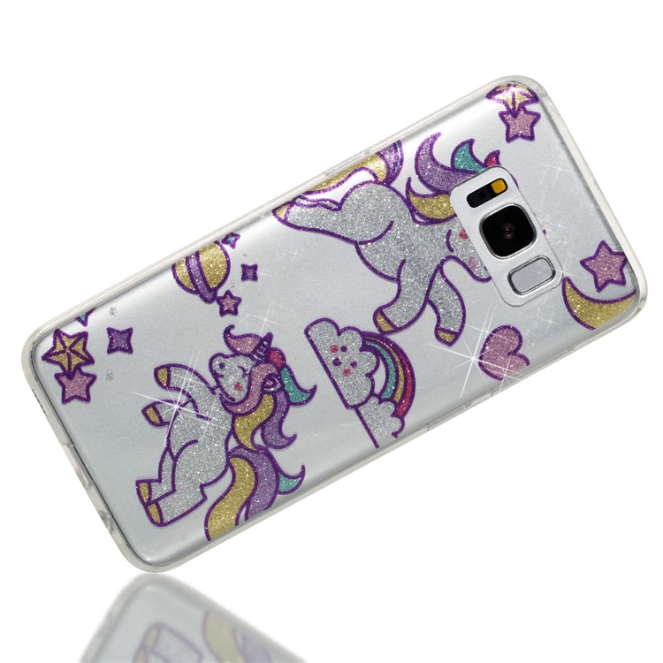 Clear IMD Glitter Powder Patterned TPU Mobile Shell for Samsung Galaxy S8 G950 - Playing Unicorn-3