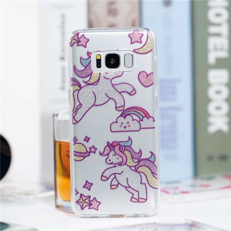 Clear IMD Glitter Powder Patterned TPU Mobile Shell for Samsung Galaxy S8 G950 - Playing Unicorn-4