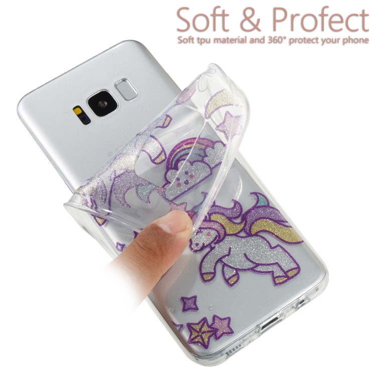 Clear IMD Glitter Powder Patterned TPU Mobile Shell for Samsung Galaxy S8 G950 - Playing Unicorn-6