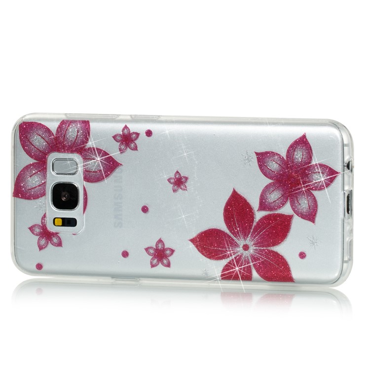 Clear IMD Glitter Powder Patterned TPU Phone Accessory Cover for Samsung Galaxy S8 G950 - Red Flower-2