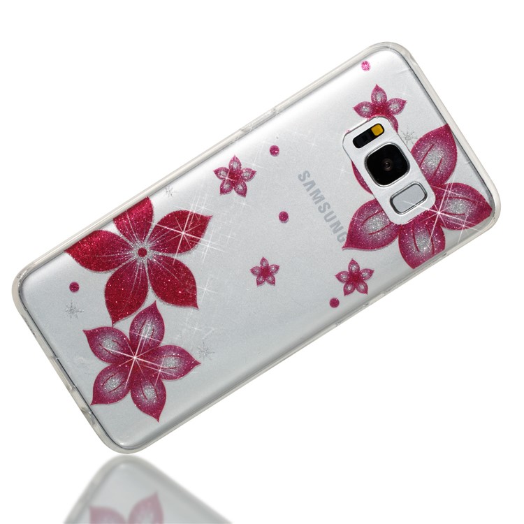 Clear IMD Glitter Powder Patterned TPU Phone Accessory Cover for Samsung Galaxy S8 G950 - Red Flower-3