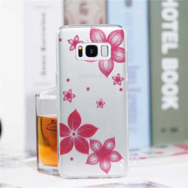 Clear IMD Glitter Powder Patterned TPU Phone Accessory Cover for Samsung Galaxy S8 G950 - Red Flower-4