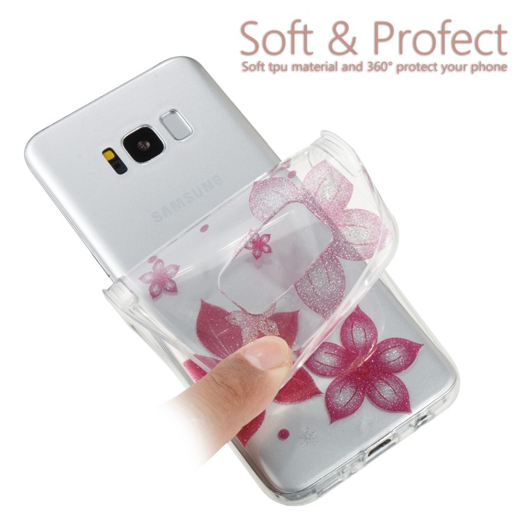 Clear IMD Glitter Powder Patterned TPU Phone Accessory Cover for Samsung Galaxy S8 G950 - Red Flower-6