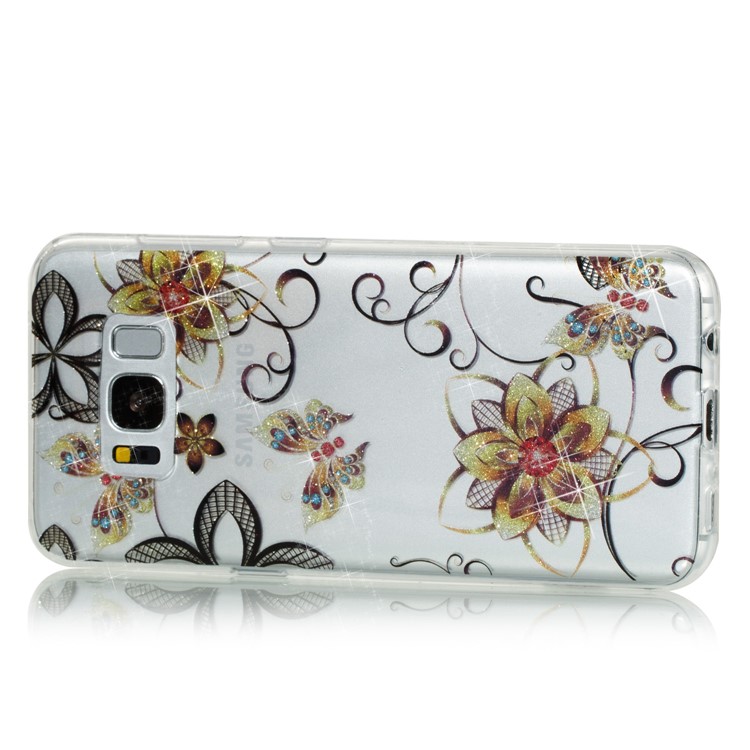 Clear IMD Glitter Powder Patterned TPU Phone Accessory Case for Samsung Galaxy S8 G950 - Flower and Butterfly-2