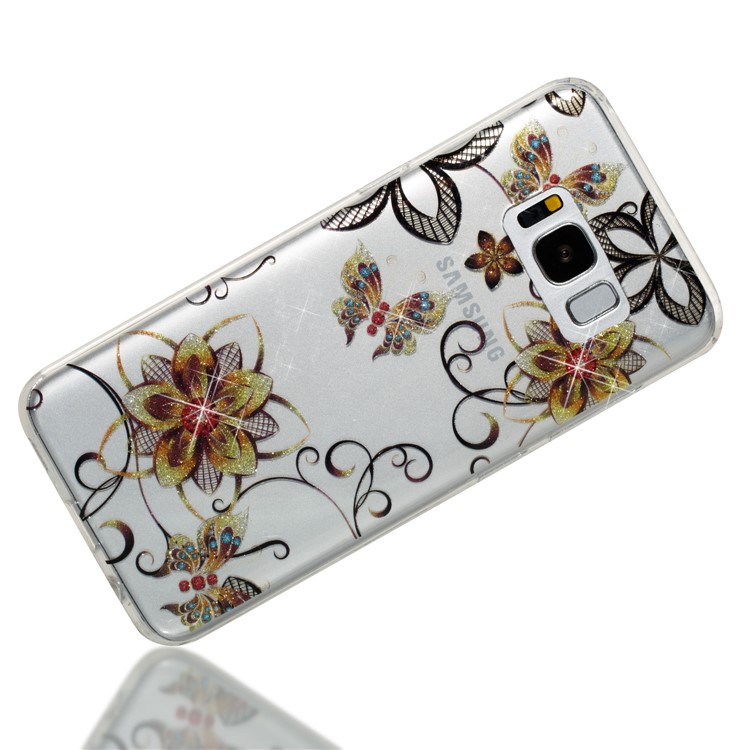 Clear IMD Glitter Powder Patterned TPU Phone Accessory Case for Samsung Galaxy S8 G950 - Flower and Butterfly-3