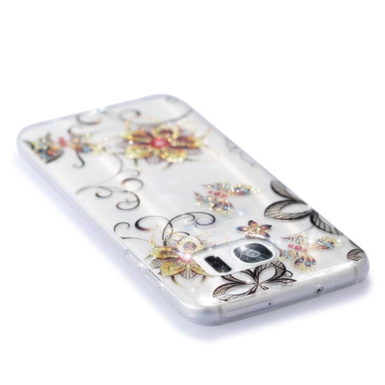 Clear IMD Glitter Powder Patterned TPU Phone Accessory Case for Samsung Galaxy S8 G950 - Flower and Butterfly-5