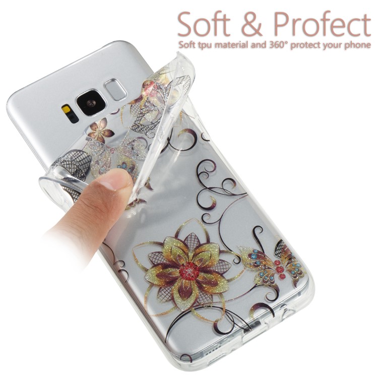 Clear IMD Glitter Powder Patterned TPU Phone Accessory Case for Samsung Galaxy S8 G950 - Flower and Butterfly-6