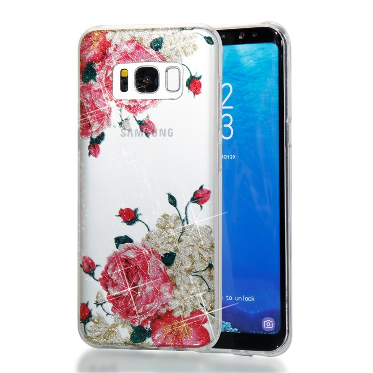 Clear IMD Glitter Powder Patterned TPU Phone Casing for Samsung Galaxy S8 Plus SM-G955 - Pretty Roses-1