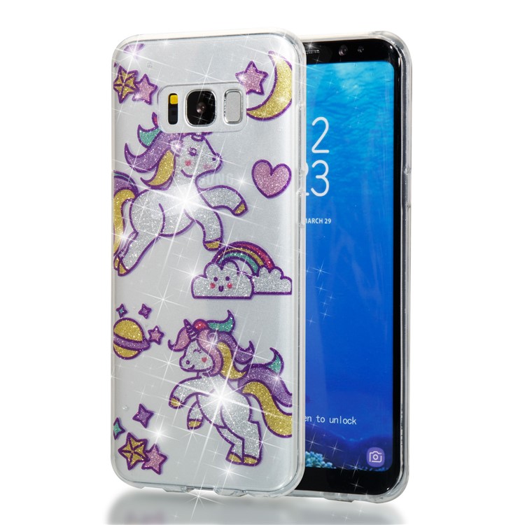 Clear IMD Glitter Powder Patterned TPU Phone Case for Samsung Galaxy S8 Plus SM-G955 - Playing Unicorns-1