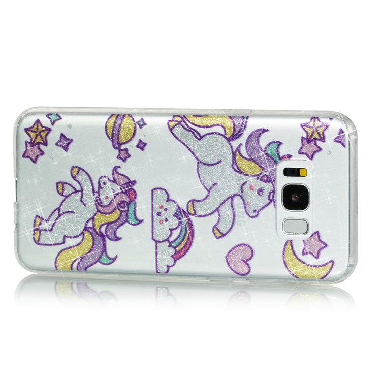 Clear IMD Glitter Powder Patterned TPU Phone Case for Samsung Galaxy S8 Plus SM-G955 - Playing Unicorns-2