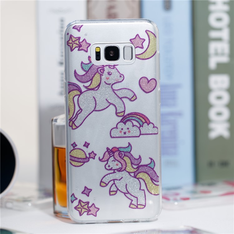 Clear IMD Glitter Powder Patterned TPU Phone Case for Samsung Galaxy S8 Plus SM-G955 - Playing Unicorns-4