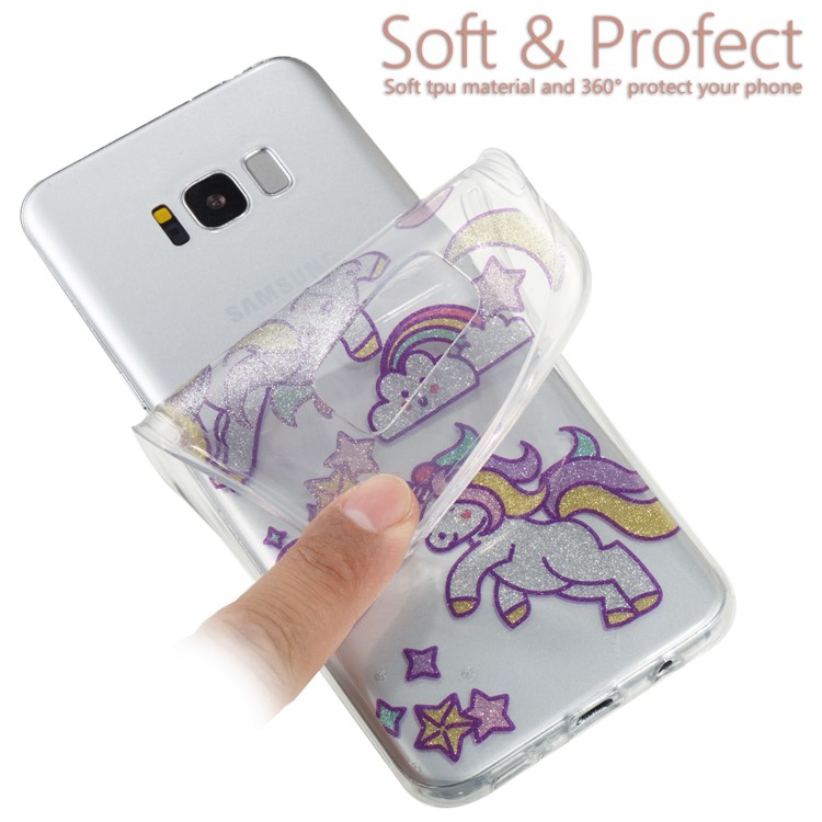 Clear IMD Glitter Powder Patterned TPU Phone Case for Samsung Galaxy S8 Plus SM-G955 - Playing Unicorns-6