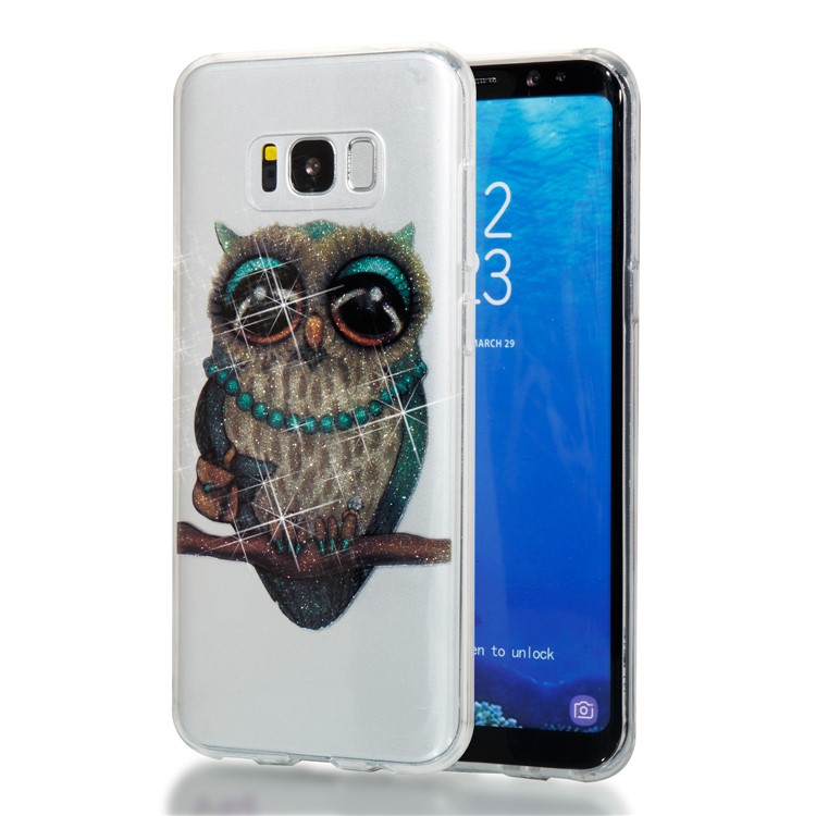 Clear IMD Glitter Powder Patterned TPU Phone Cover for Samsung Galaxy S8 Plus SM-G955 - Owl-1