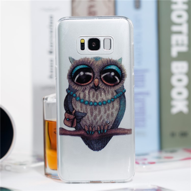 Clear IMD Glitter Powder Patterned TPU Phone Cover for Samsung Galaxy S8 Plus SM-G955 - Owl-4
