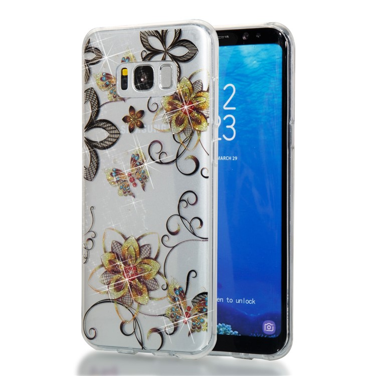 Clear IMD Glitter Powder Patterned TPU Phone Casing Cover for Samsung Galaxy S8 Plus SM-G955 - Flowers and Butterflies-1