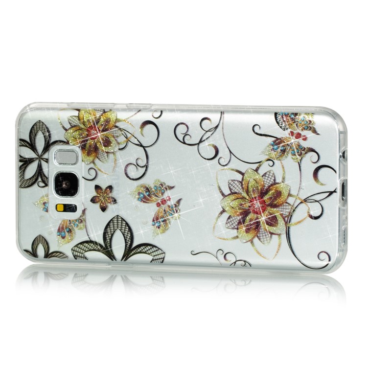 Clear IMD Glitter Powder Patterned TPU Phone Casing Cover for Samsung Galaxy S8 Plus SM-G955 - Flowers and Butterflies-2