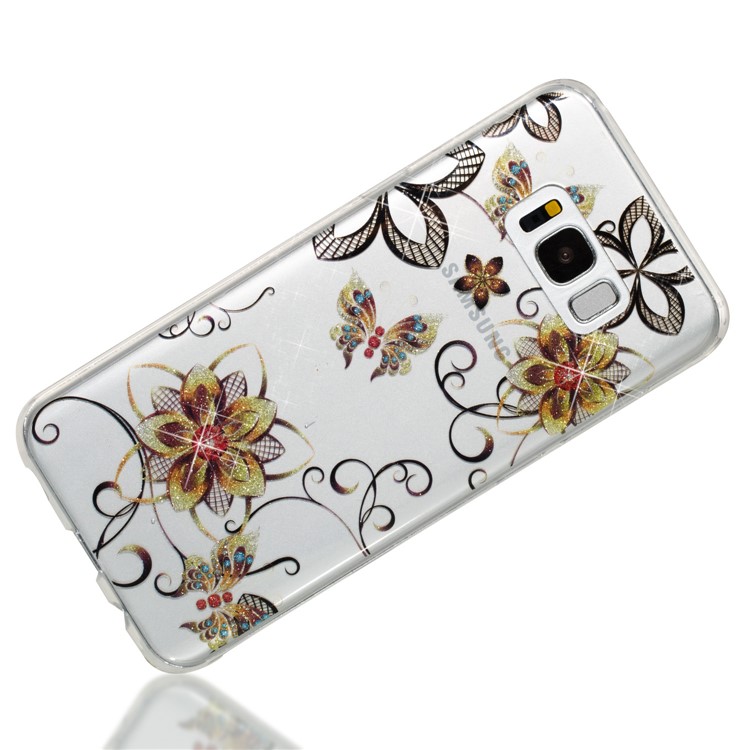 Clear IMD Glitter Powder Patterned TPU Phone Casing Cover for Samsung Galaxy S8 Plus SM-G955 - Flowers and Butterflies-3