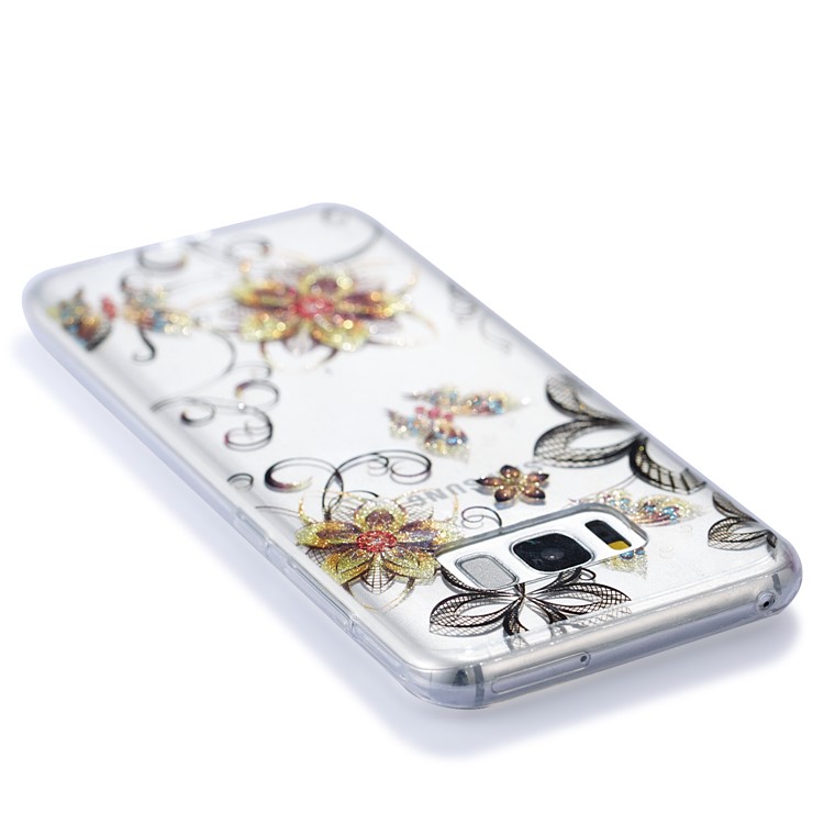 Clear IMD Glitter Powder Patterned TPU Phone Casing Cover for Samsung Galaxy S8 Plus SM-G955 - Flowers and Butterflies-5
