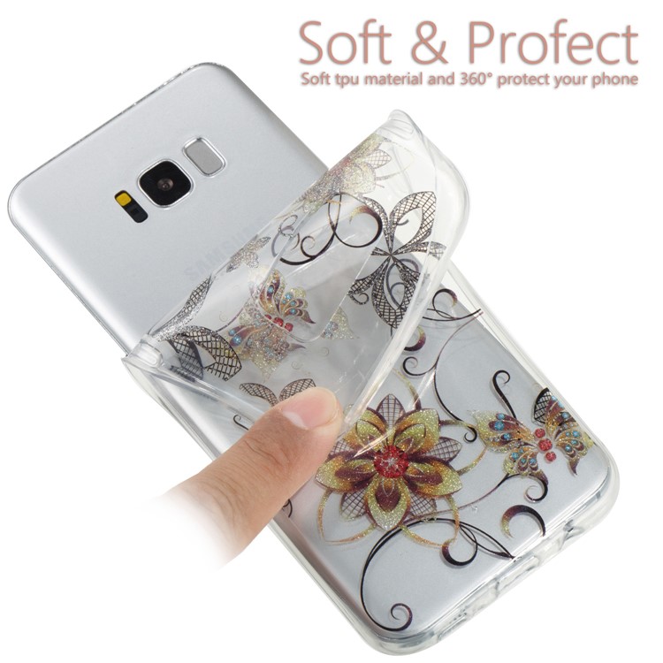 Clear IMD Glitter Powder Patterned TPU Phone Casing Cover for Samsung Galaxy S8 Plus SM-G955 - Flowers and Butterflies-6