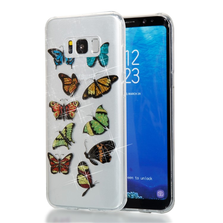Clear IMD Glitter Powder Patterned TPU Phone Case Shell for Samsung Galaxy S8 Plus SM-G955 - Colorful Butterflies-1