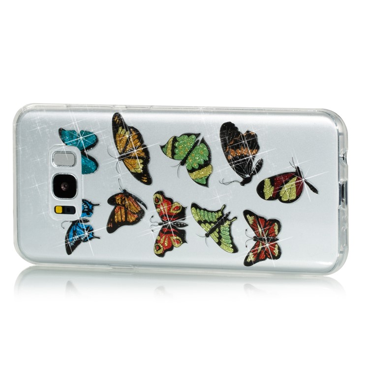 Clear IMD Glitter Powder Patterned TPU Phone Case Shell for Samsung Galaxy S8 Plus SM-G955 - Colorful Butterflies-2