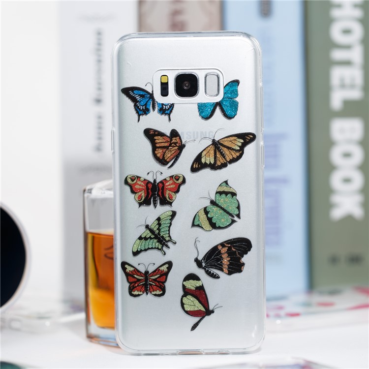Clear IMD Glitter Powder Patterned TPU Phone Case Shell for Samsung Galaxy S8 Plus SM-G955 - Colorful Butterflies-4