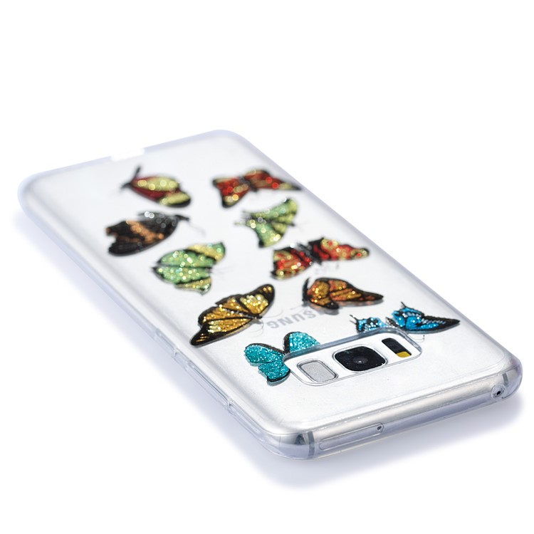 Clear IMD Glitter Powder Patterned TPU Phone Case Shell for Samsung Galaxy S8 Plus SM-G955 - Colorful Butterflies-5
