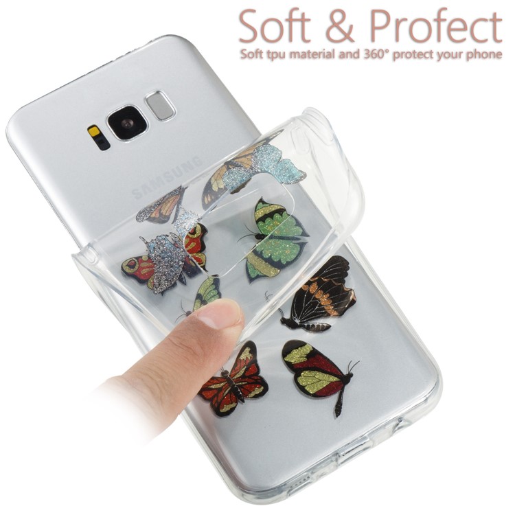 Clear IMD Glitter Powder Patterned TPU Phone Case Shell for Samsung Galaxy S8 Plus SM-G955 - Colorful Butterflies-6