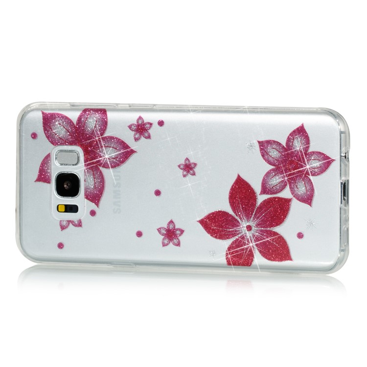 Clear IMD Glitter Powder Patterned TPU Phone Accessory Case for Samsung Galaxy S8 Plus SM-G955 - Red Flowers-2