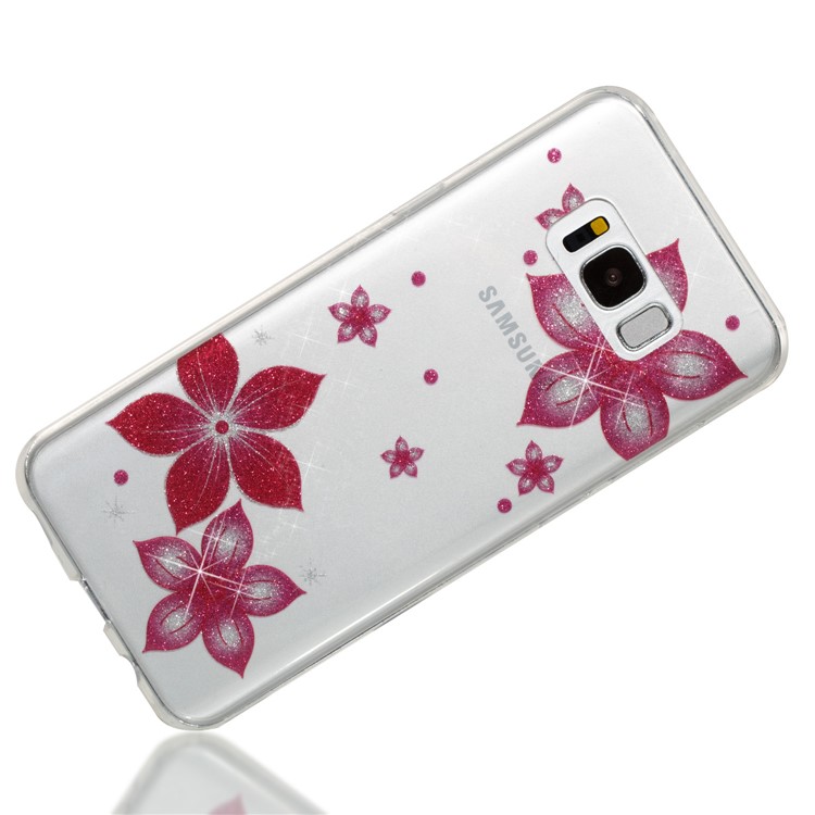 Clear IMD Glitter Powder Patterned TPU Phone Accessory Case for Samsung Galaxy S8 Plus SM-G955 - Red Flowers-3
