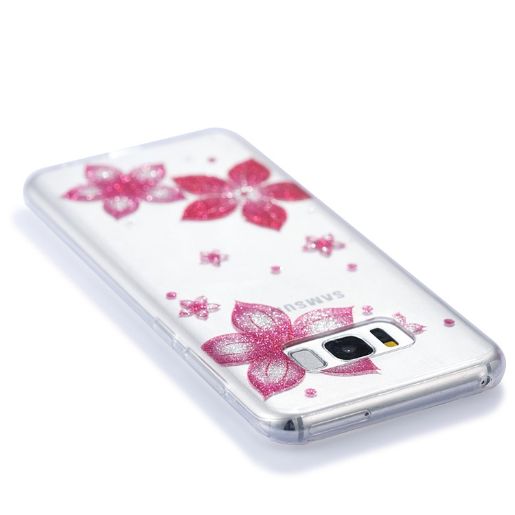Clear IMD Glitter Powder Patterned TPU Phone Accessory Case for Samsung Galaxy S8 Plus SM-G955 - Red Flowers-5
