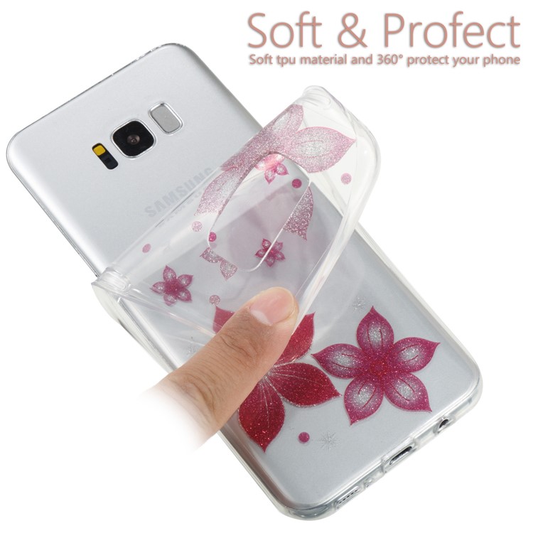 Clear IMD Glitter Powder Patterned TPU Phone Accessory Case for Samsung Galaxy S8 Plus SM-G955 - Red Flowers-6