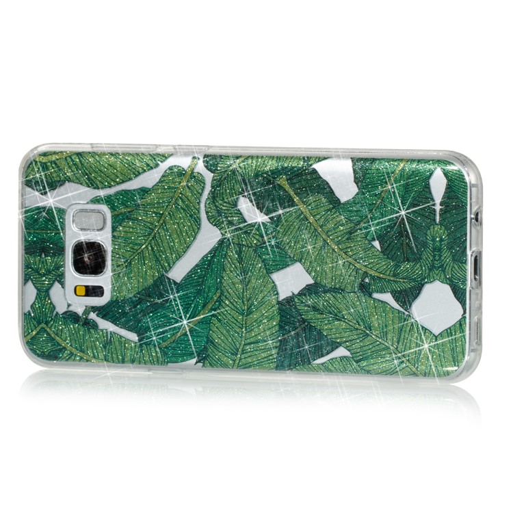 Clear IMD Glitter Powder Patterned TPU Phone Accessory Cover for Samsung Galaxy S8 Plus SM-G955 - Green Leaves-2
