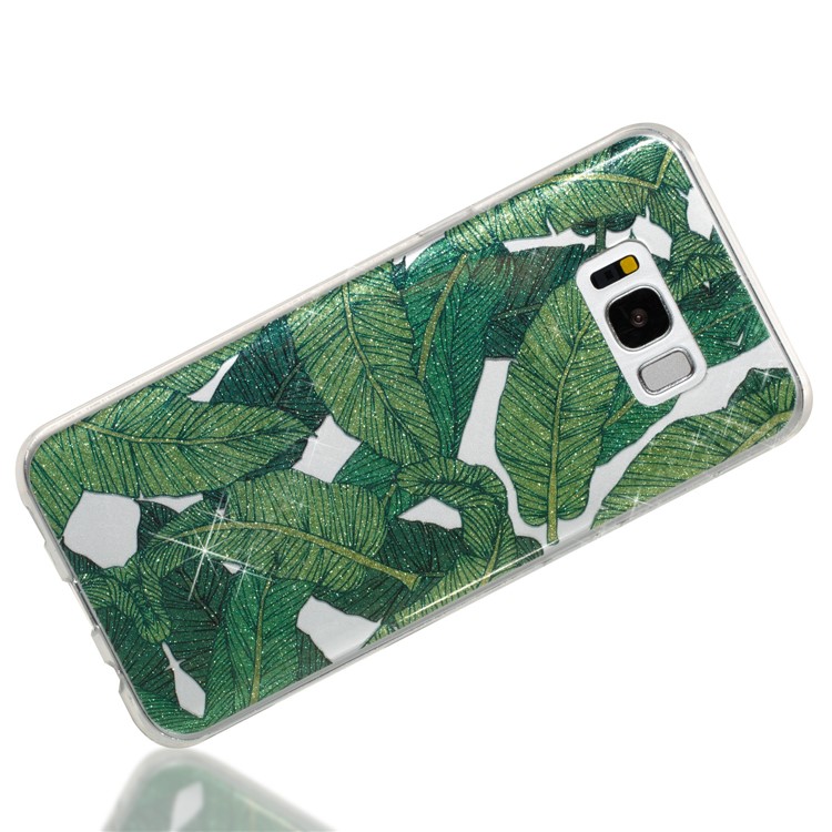 Clear IMD Glitter Powder Patterned TPU Phone Accessory Cover for Samsung Galaxy S8 Plus SM-G955 - Green Leaves-3